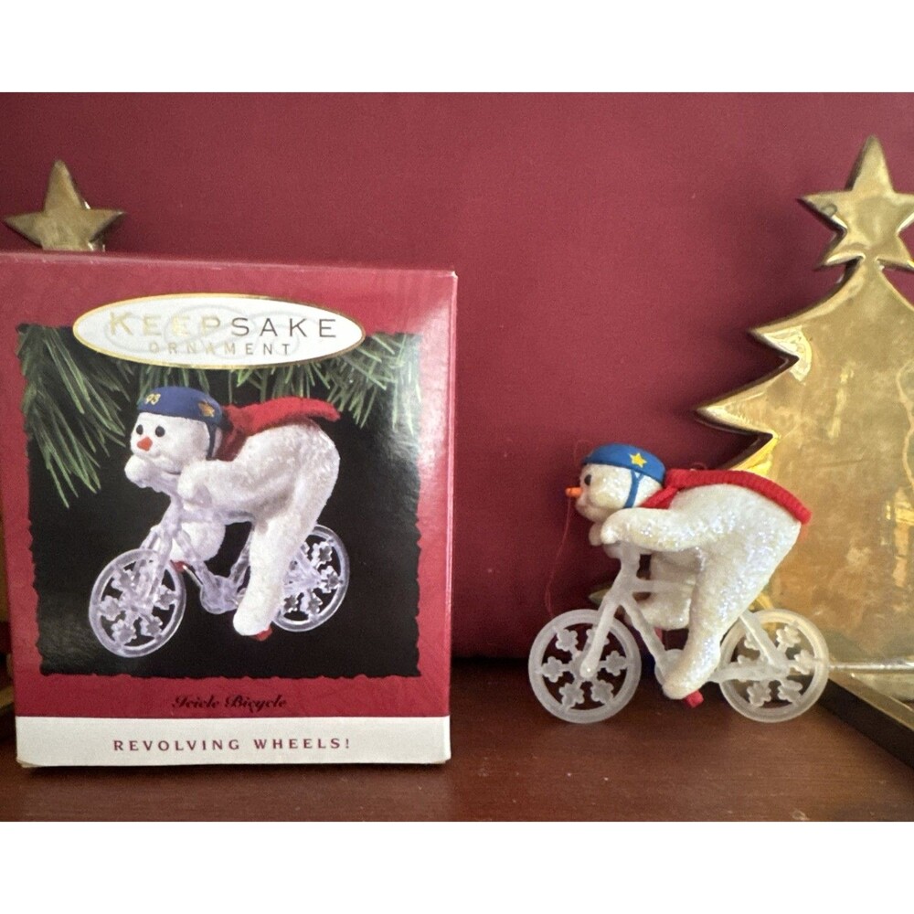 Hallmark 1993 Icicle Bicycle Ornament Moving Wheels Cyclist Gift Vintage